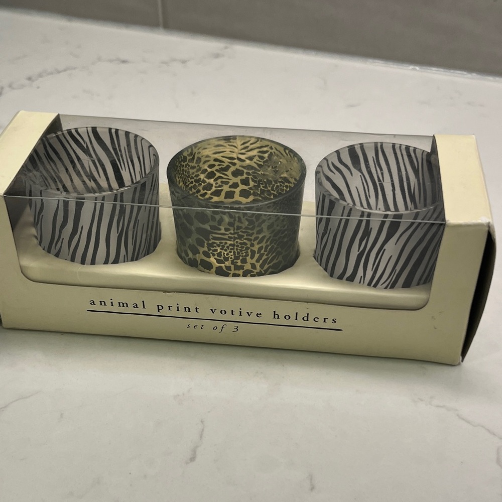 NWT Pier 1 Zebra and Leopard Print Votive Holders